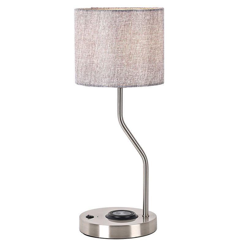 Настолна лампа за безжично зарядно за телефон с абажур от плат